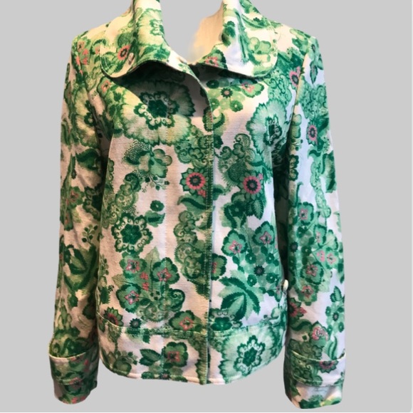 BURBERRY LONDON Women 10 green flower design zipper front jacket - Picture 3 of 15